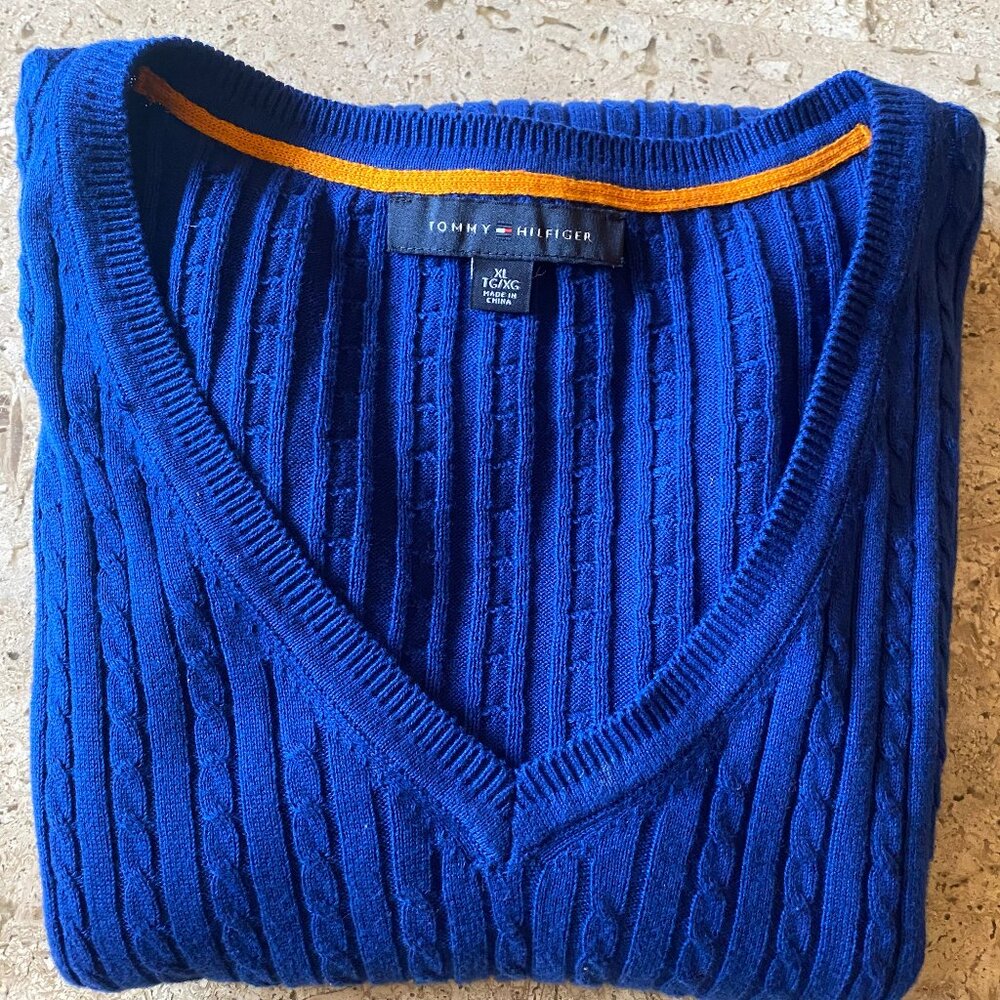 Women's Hilfiger XL cotton stretch cable sweater - Royal Blue